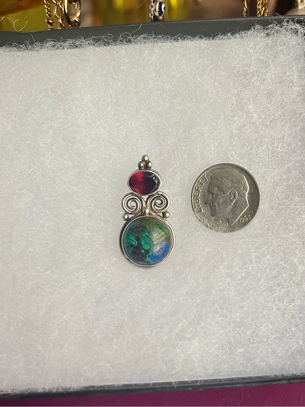 Sterling Silver Garnet & Earth Reminiscent Blue-Green Agate Stone Pendant .925